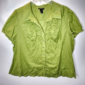 Lane Bryant Blouse Pinstripe Capped Sleeve Green Lightweight Plus Size 26